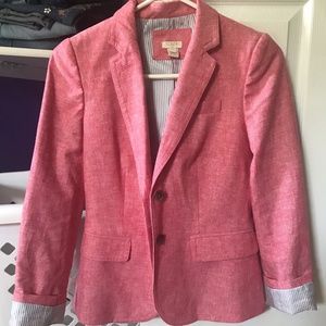 J. Crew Pink School Boy Linen Blazer Blue Stripe